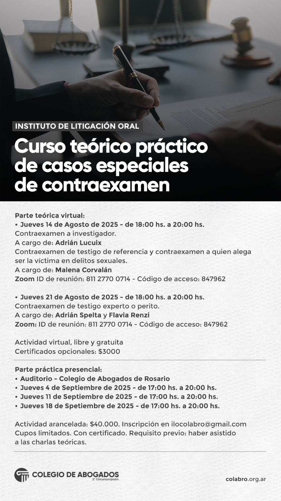 Curso teórico práctico de casos especiales de contraexamen - 14/08/2025 - 21/08/2025 - 04/09/2025 - 11/09/2025 - 18/09/2025